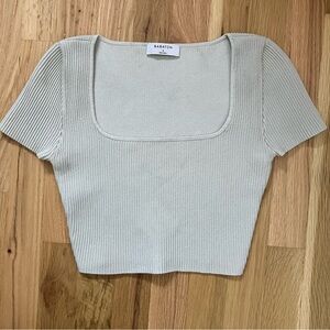 Babaton Aritzia Beige Ribbed Sculpt Square Neck Crop Top